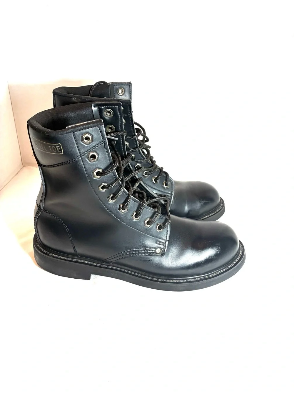 Job Tough Men’s Steel Toe Work Boots Black Lace-Up Safety Boots Size 9.5